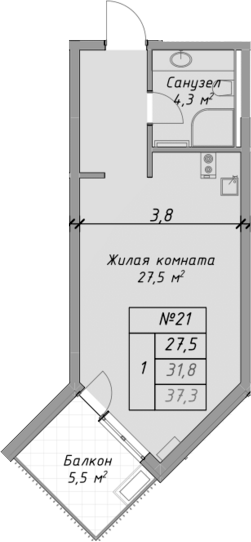 Планировка — Оазис Азова, Студия, 32 м²