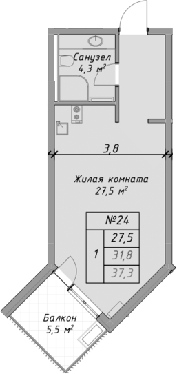 Планировка — Оазис Азова, Студия, 32 м²