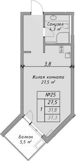 Планировка — Оазис Азова, Студия, 32 м²