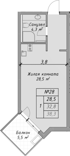 Планировка — Оазис Азова, Студия, 33 м²