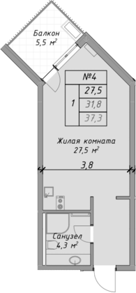 Планировка — Оазис Азова, Студия, 32 м²