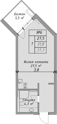Планировка — Оазис Азова, Студия, 32 м²