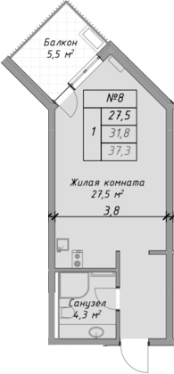 Планировка — Оазис Азова, Студия, 32 м²