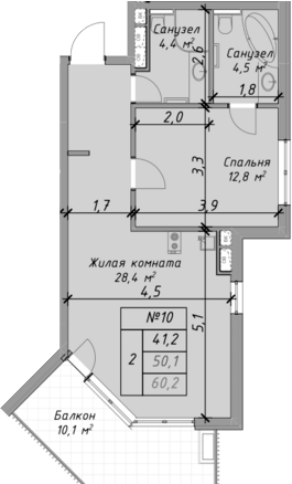 Планировка — Оазис Азова, 2-комн., 50 м²
