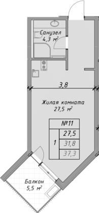 Планировка — Оазис Азова, Студия, 32 м²