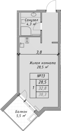 Планировка — Оазис Азова, Студия, 33 м²