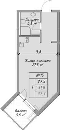 Планировка — Оазис Азова, Студия, 32 м²
