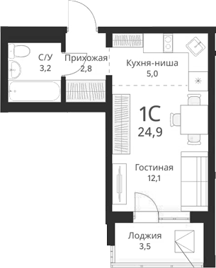 Планировка — Виноград, Студия, 23 м²
