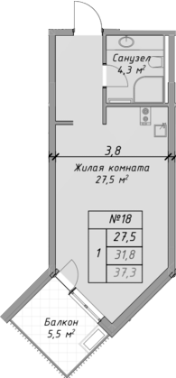 Планировка — Оазис Азова, Студия, 32 м²