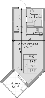 Планировка — Оазис Азова, Студия, 32 м²