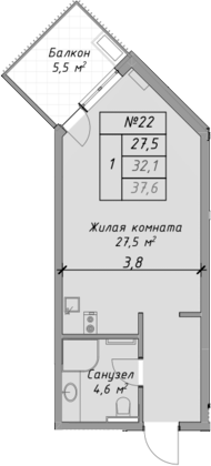 Планировка — Оазис Азова, Студия, 32 м²