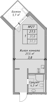 Планировка — Оазис Азова, Студия, 32 м²