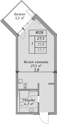 Планировка — Оазис Азова, Студия, 32 м²
