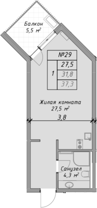 Планировка — Оазис Азова, Студия, 32 м²