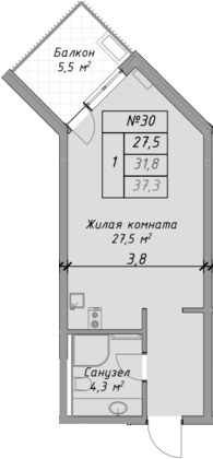 Планировка — Оазис Азова, Студия, 32 м²