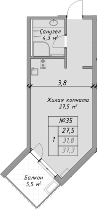 Планировка — Оазис Азова, Студия, 32 м²