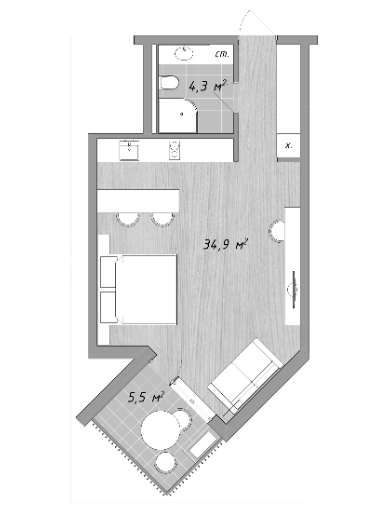 Планировка — Оазис Азова, Студия, 39 м²