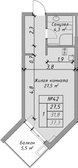 Планировка — Оазис Азова, Студия, 32 м²