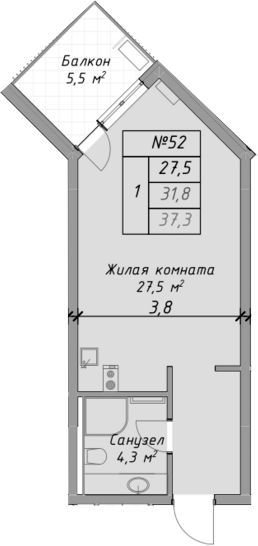 Планировка — Оазис Азова, Студия, 32 м²