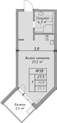 Планировка — Оазис Азова, Студия, 32 м²