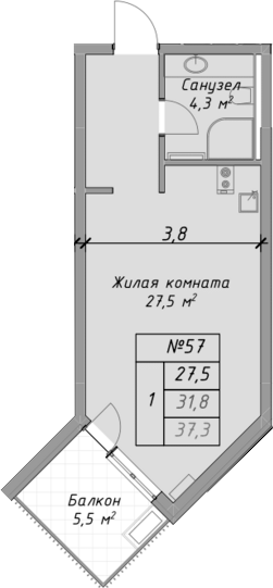 Планировка — Оазис Азова, Студия, 32 м²