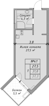 Планировка — Оазис Азова, Студия, 32 м²
