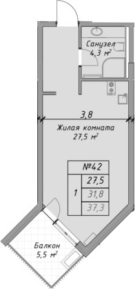 Планировка — Оазис Азова, Студия, 32 м²
