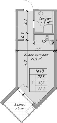 Планировка — Оазис Азова, Студия, 32 м²
