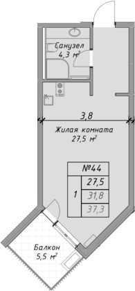 Планировка — Оазис Азова, Студия, 32 м²