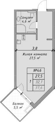 Планировка — Оазис Азова, Студия, 32 м²