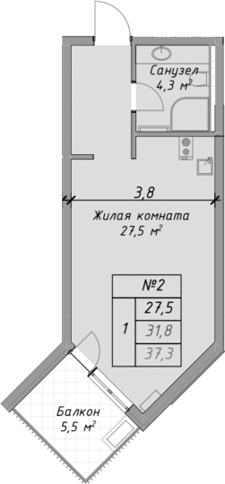 Планировка — Оазис Азова, Студия, 32 м²
