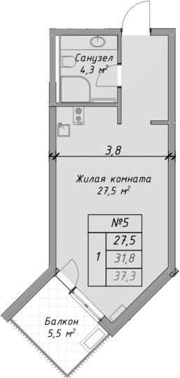 Планировка — Оазис Азова, Студия, 32 м²