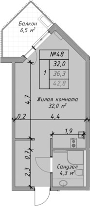 Планировка — Оазис Азова, Студия, 36 м²