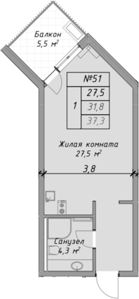 Планировка — Оазис Азова, Студия, 32 м²