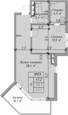 Планировка — Оазис Азова, 2-комн., 50 м²