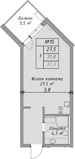 Планировка — Оазис Азова, Студия, 32 м²