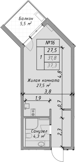 Планировка — Оазис Азова, Студия, 32 м²