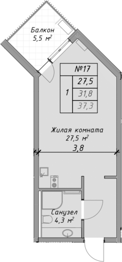 Планировка — Оазис Азова, Студия, 32 м²