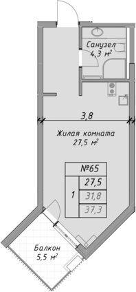 Планировка — Оазис Азова, Студия, 32 м²