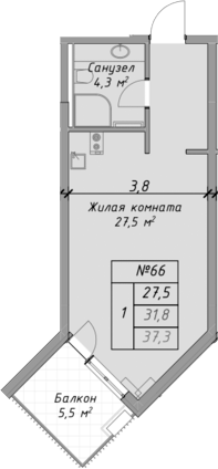 Планировка — Оазис Азова, Студия, 32 м²