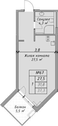 Планировка — Оазис Азова, Студия, 32 м²