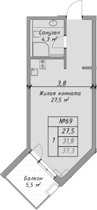 Планировка — Оазис Азова, Студия, 32 м²