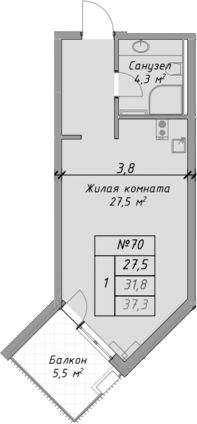 Планировка — Оазис Азова, Студия, 32 м²