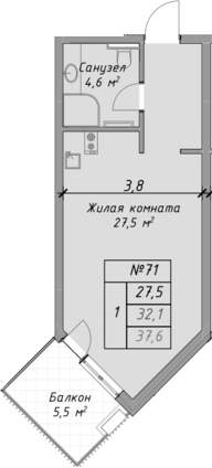 Планировка — Оазис Азова, Студия, 32 м²