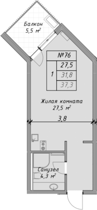 Планировка — Оазис Азова, Студия, 32 м²