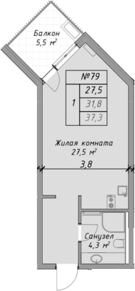 Планировка — Оазис Азова, Студия, 32 м²