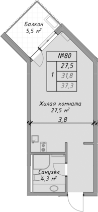 Планировка — Оазис Азова, Студия, 32 м²