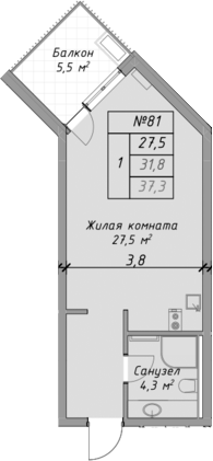 Планировка — Оазис Азова, Студия, 32 м²