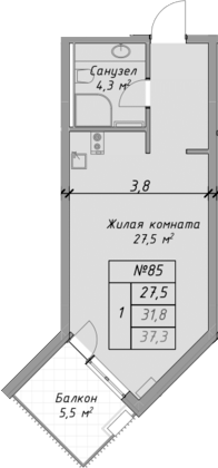 Планировка — Оазис Азова, Студия, 32 м²