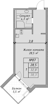 Планировка — Оазис Азова, Студия, 33 м²